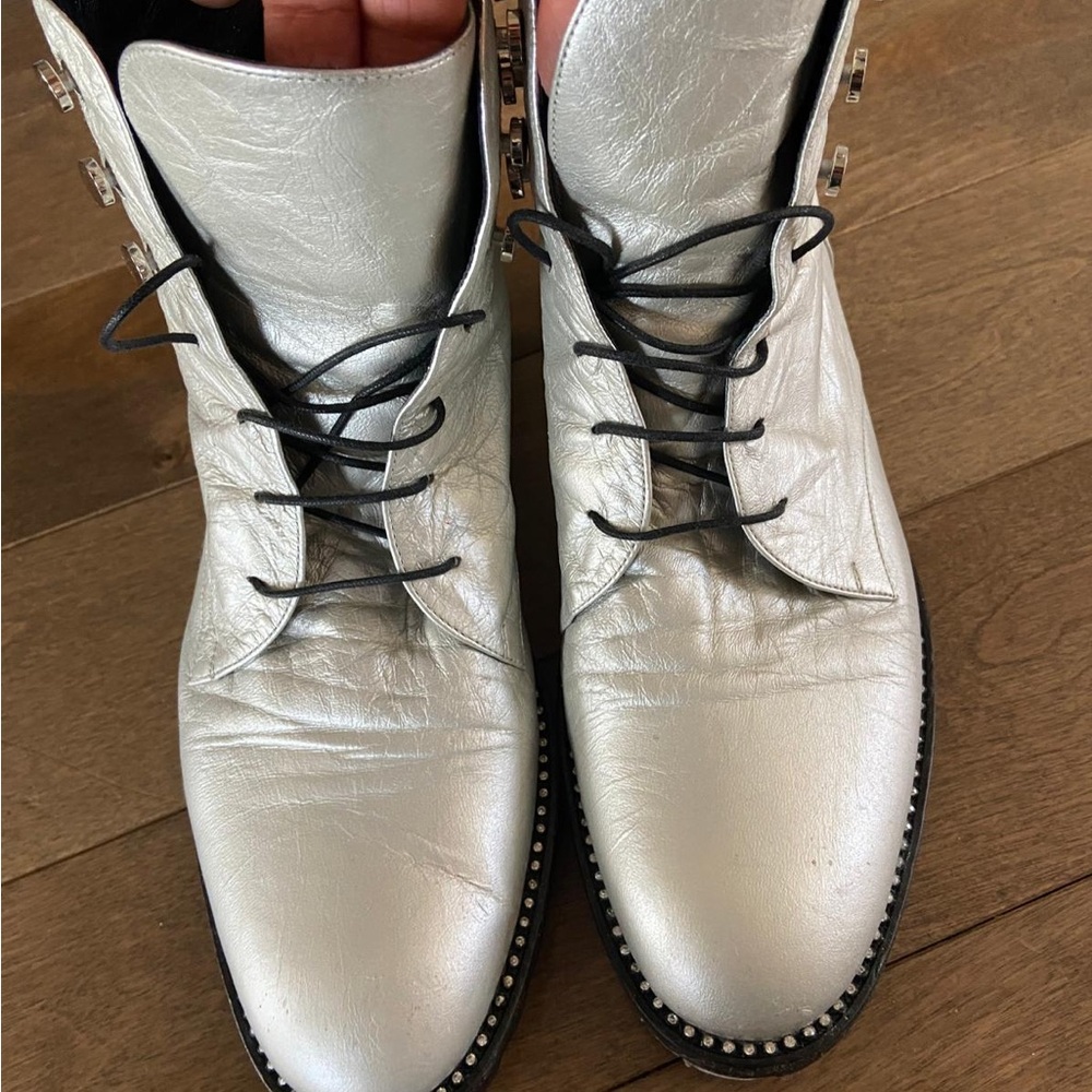 Christian Dior Studded Chunky Heel Ankle Boots - Silver Leather